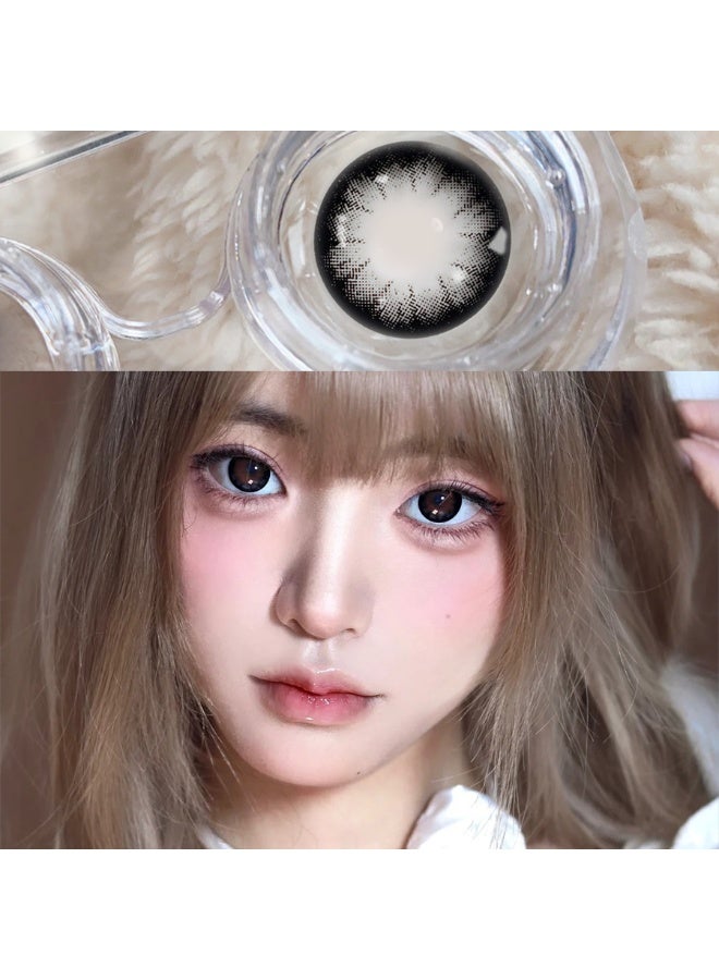 Freshlady Black Colored Contact Lenses 14.50mm 2 Pcs – Soft Comfortable Yearly Lenses, Natural Big Eye Effect, Stylish Mixed-Race Look, Daily Wear & Party - Image 1